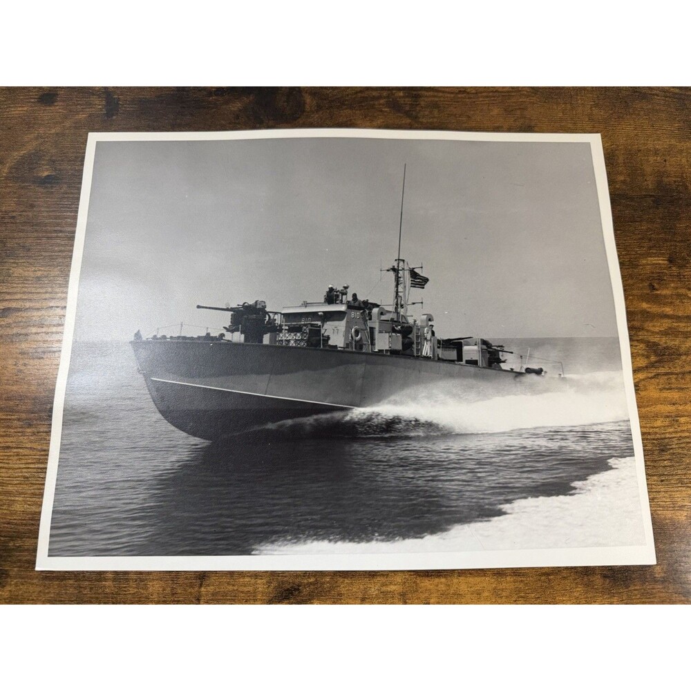 US Navy PT-810 Torpedo Boat Photo 11x14 Black & White Vietnam Era PTF-1